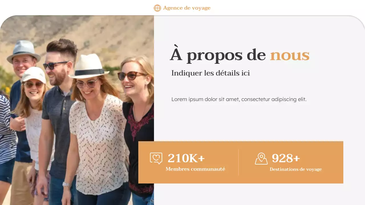 Présentation promotionnelle de l'agence de voyages Orange Minimal