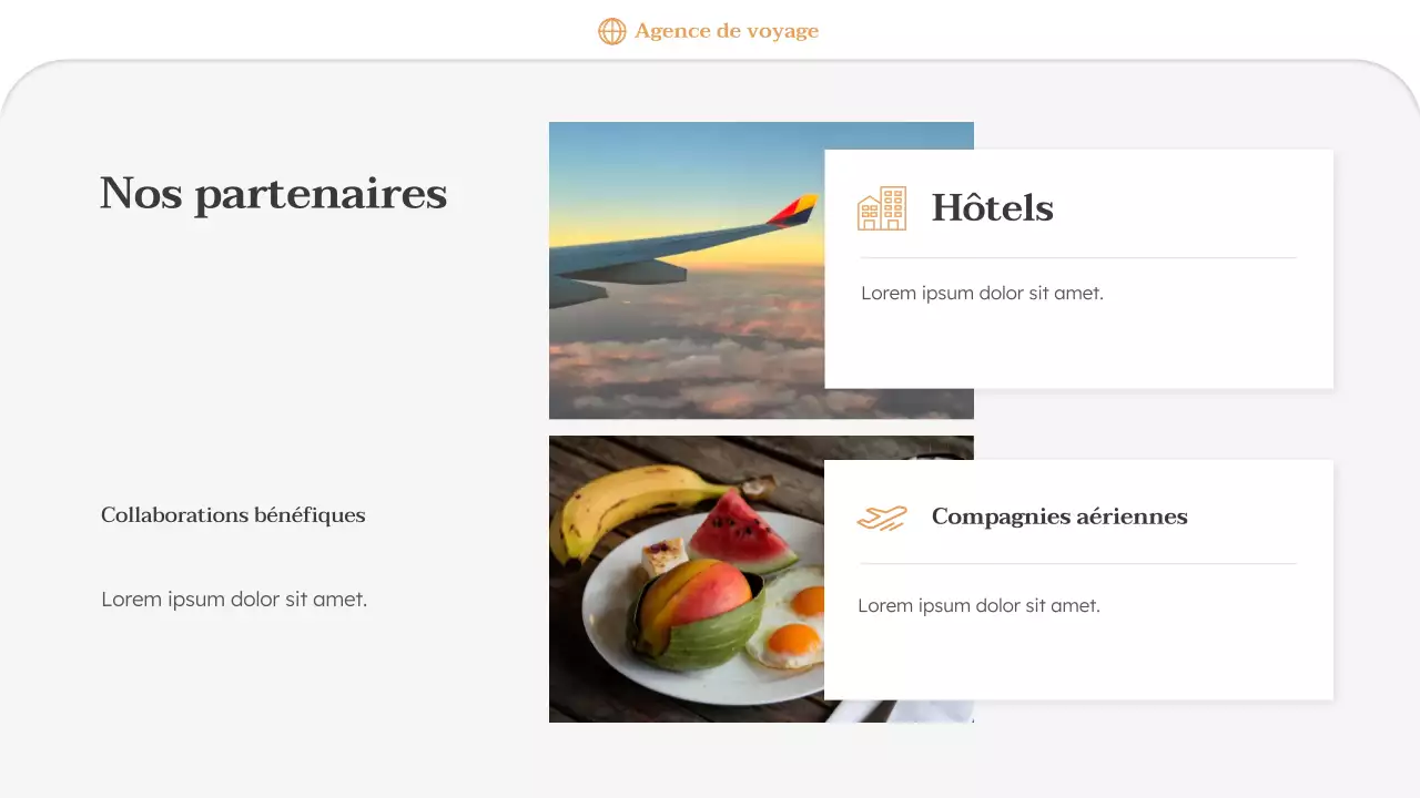 Présentation promotionnelle de l'agence de voyages Orange Minimal