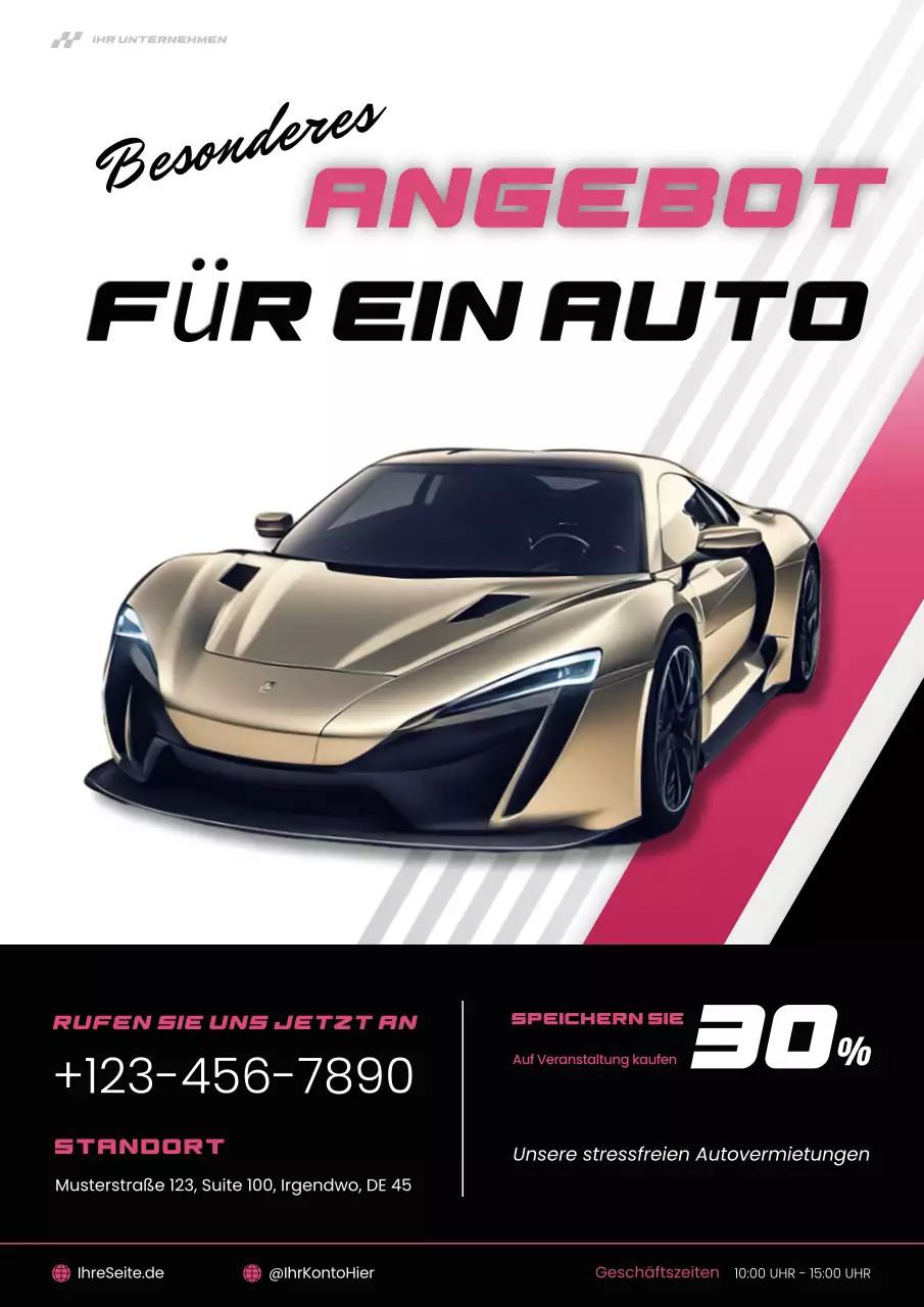 Rosa-schwarzes modernes Autoverkaufsangebot-Werbeplakat