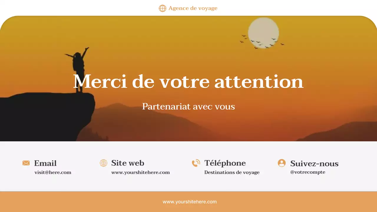 Présentation promotionnelle de l'agence de voyages Orange Minimal