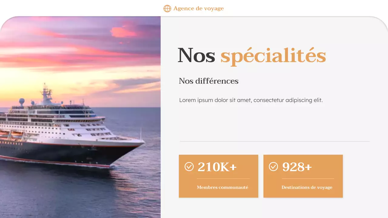 Présentation promotionnelle de l'agence de voyages Orange Minimal