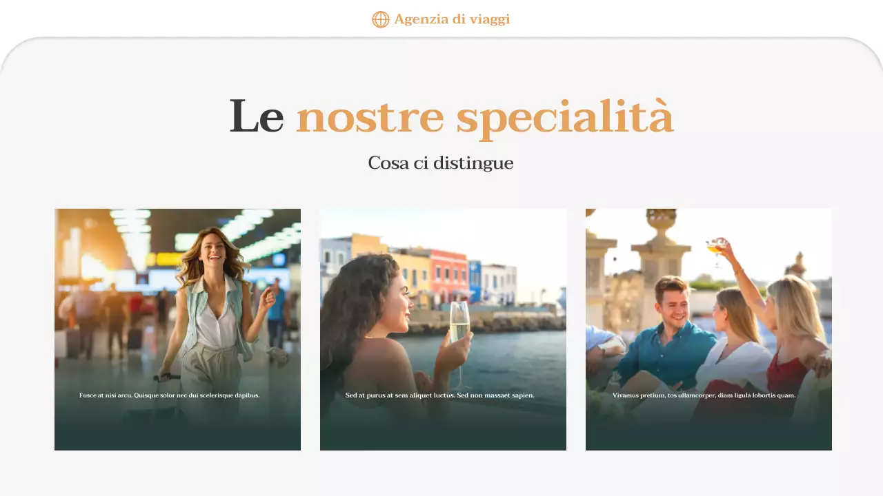 Presentazione della promozione dell'agenzia di viaggi Orange Minimal