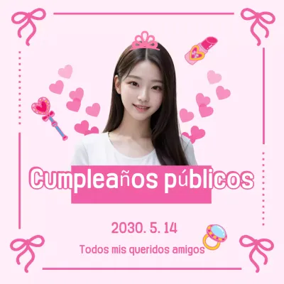 Un lindo cartel de feliz cumpleaños en rosa y rosa fuerte.