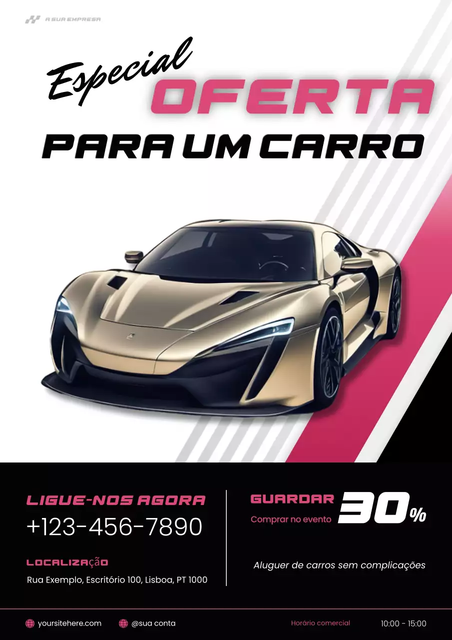 Cartaz de promoção de oferta de venda de carro moderno preto rosa