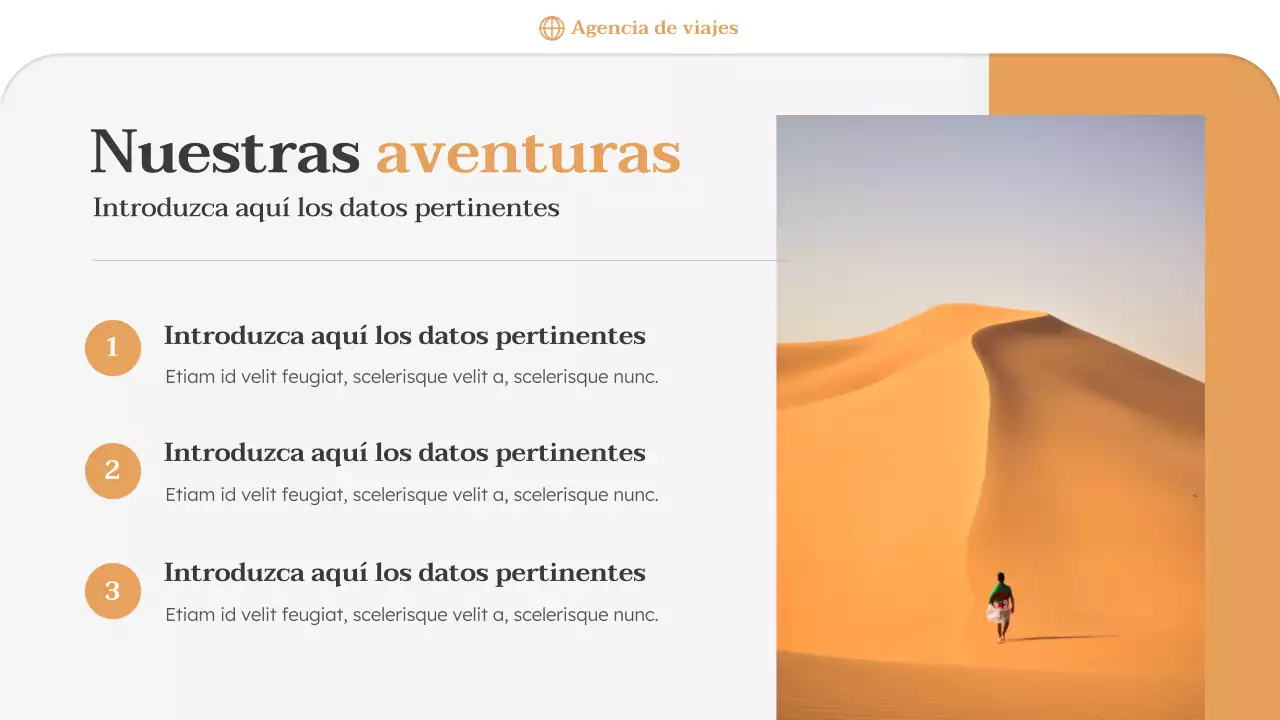 Presentación promocional de la agencia de viajes Orange Minimal