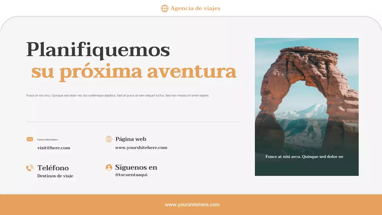 Presentación promocional de la agencia de viajes Orange Minimal