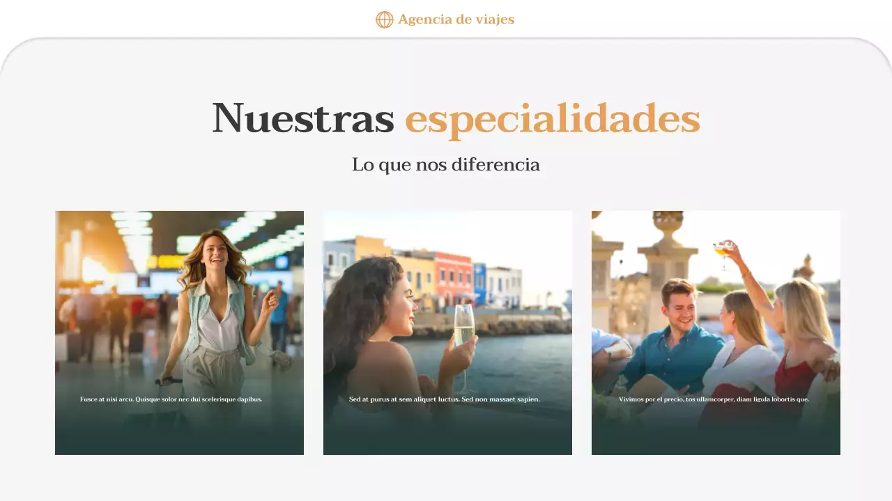 Presentación promocional de la agencia de viajes Orange Minimal