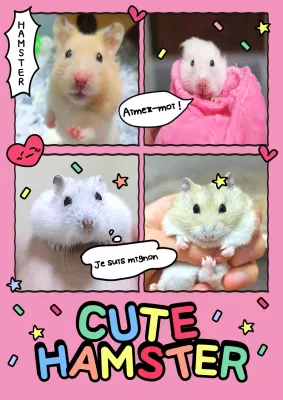 Affiche de vœux rose avec un hamster comique