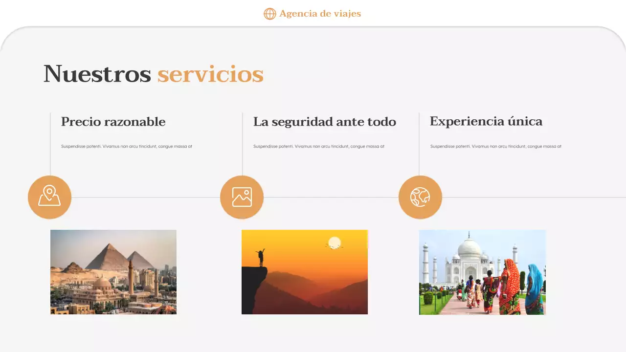 Presentación promocional de la agencia de viajes Orange Minimal