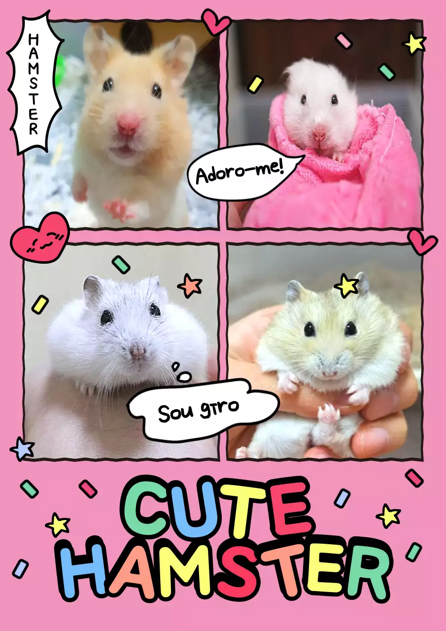 Cartaz de saudação de hamster em quadrinhos rosa