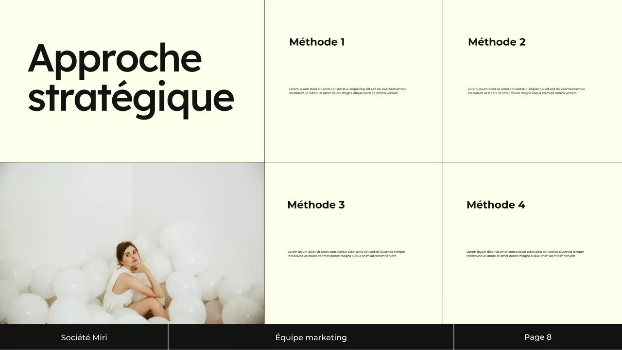 Présentation de la stratégie de marketing de contenu crème et noir