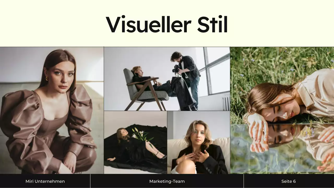 Präsentation der Content-Marketing-Strategie in Creme und Schwarz