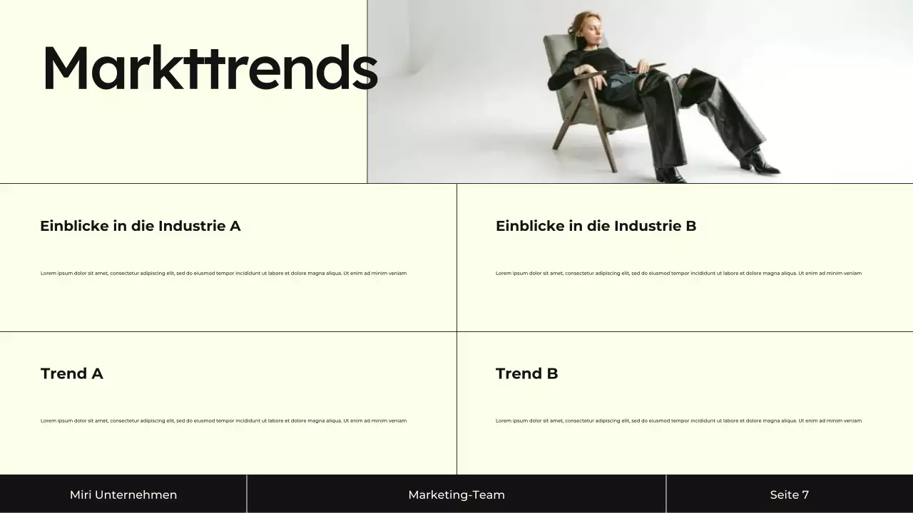 Präsentation der Content-Marketing-Strategie in Creme und Schwarz