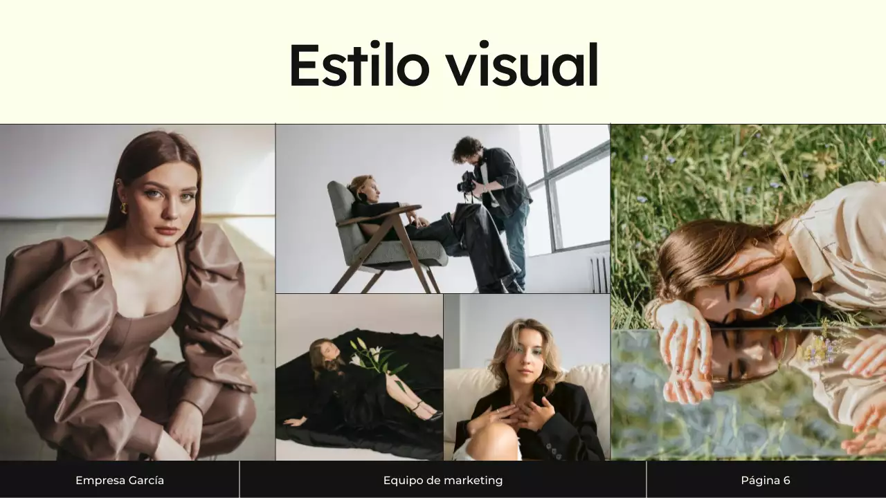 Presentación de la estrategia de marketing de contenidos en crema y negro