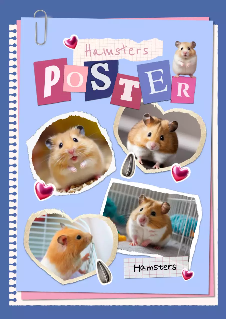 Cartaz de saudação de hamster em quadrinhos rosa
