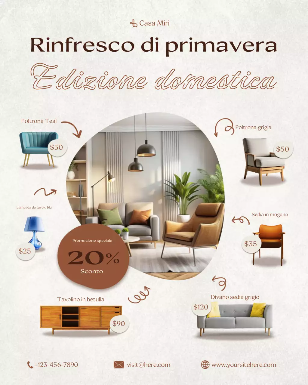 Post Instagram sulla promozione di mobili moderni beige