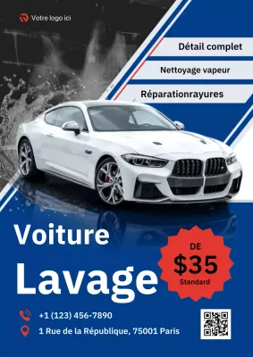 Publicité pour un lave-auto moderne bleu et rouge
