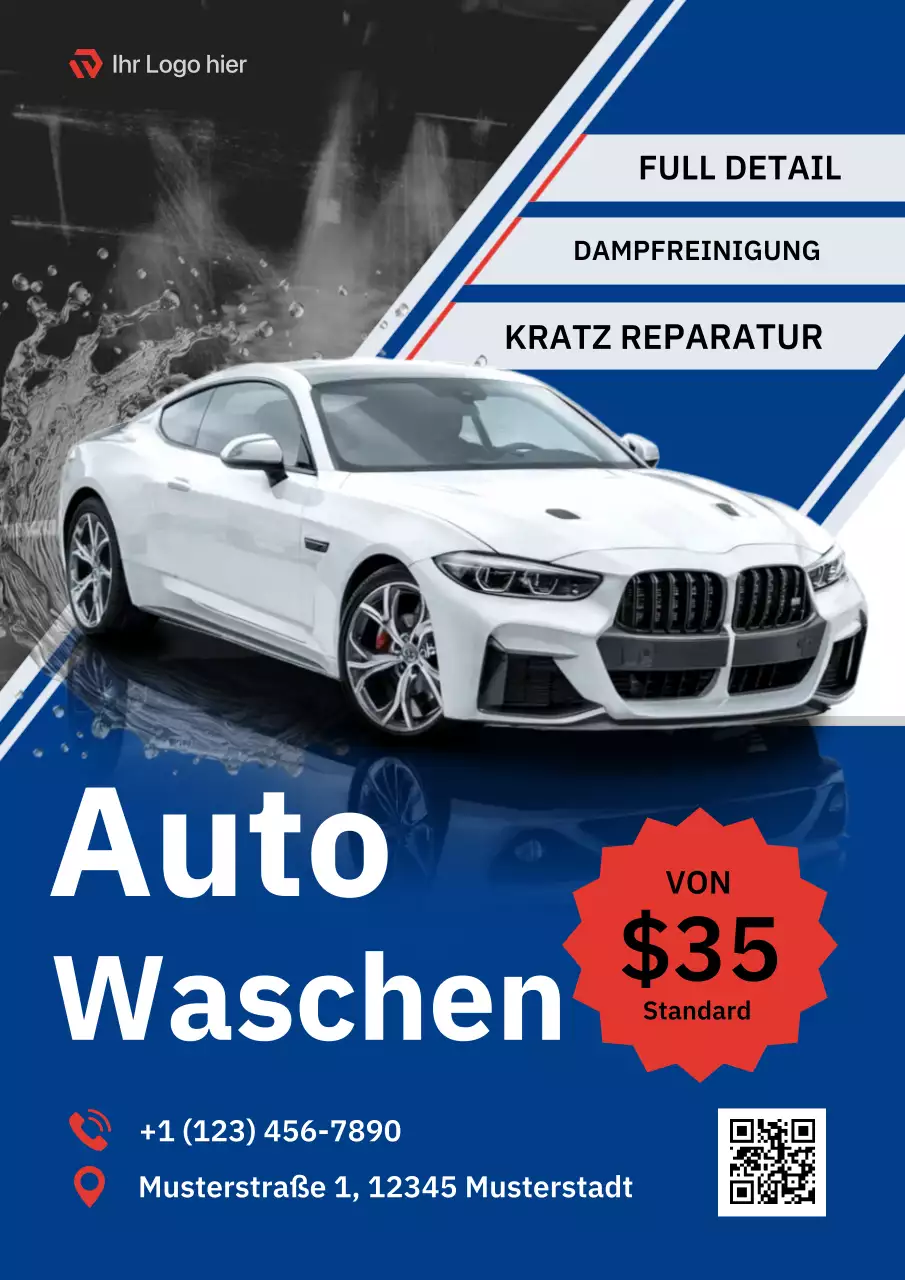 Blau-rote moderne Autowaschwerbung