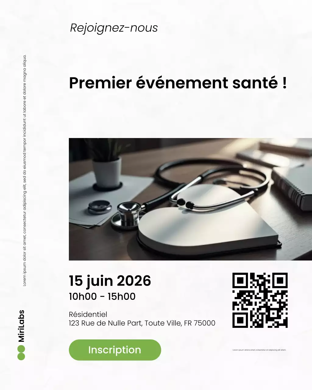 Publication Instagram sur un événement de santé minimaliste moderne