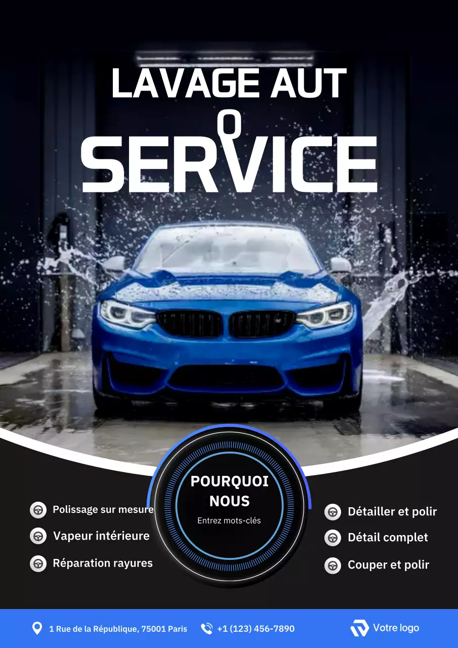 Publicité pour le service de lavage de voiture professionnel Blue