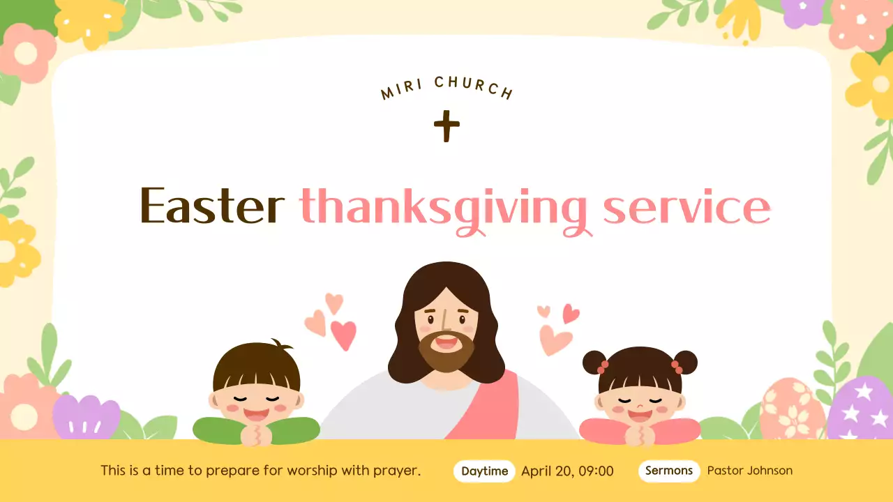 A cute Easter service guide in yellow and pink