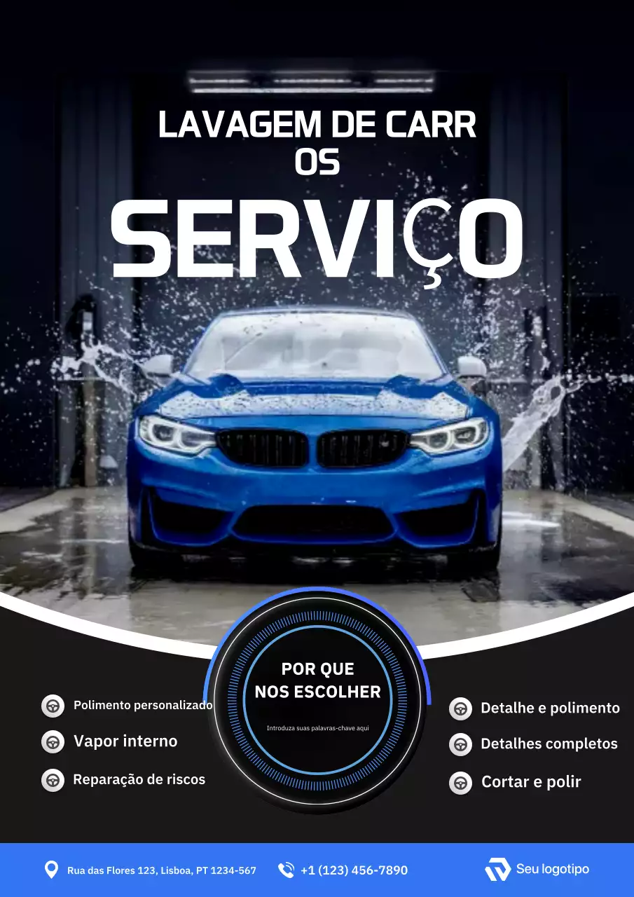 Anúncio de serviço de lavagem de carros profissional azul