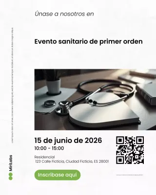 Publicación de Instagram sobre un evento de atención médica minimalista y moderno