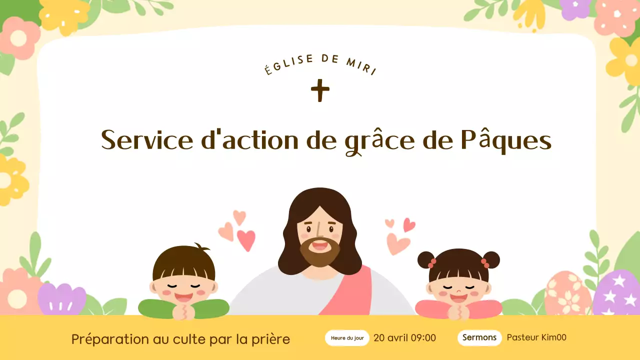 Un joli guide de service de Pâques en jaune et rose