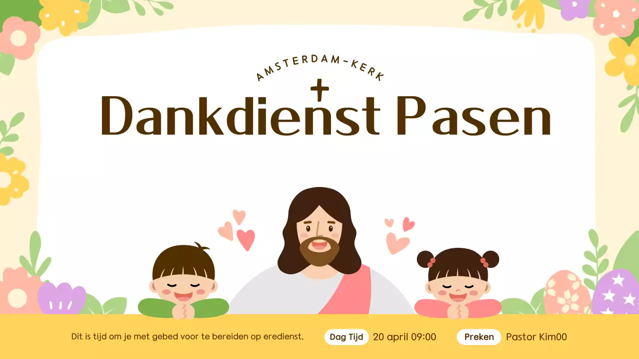 Een schattige paasdienstgids in geel en roze