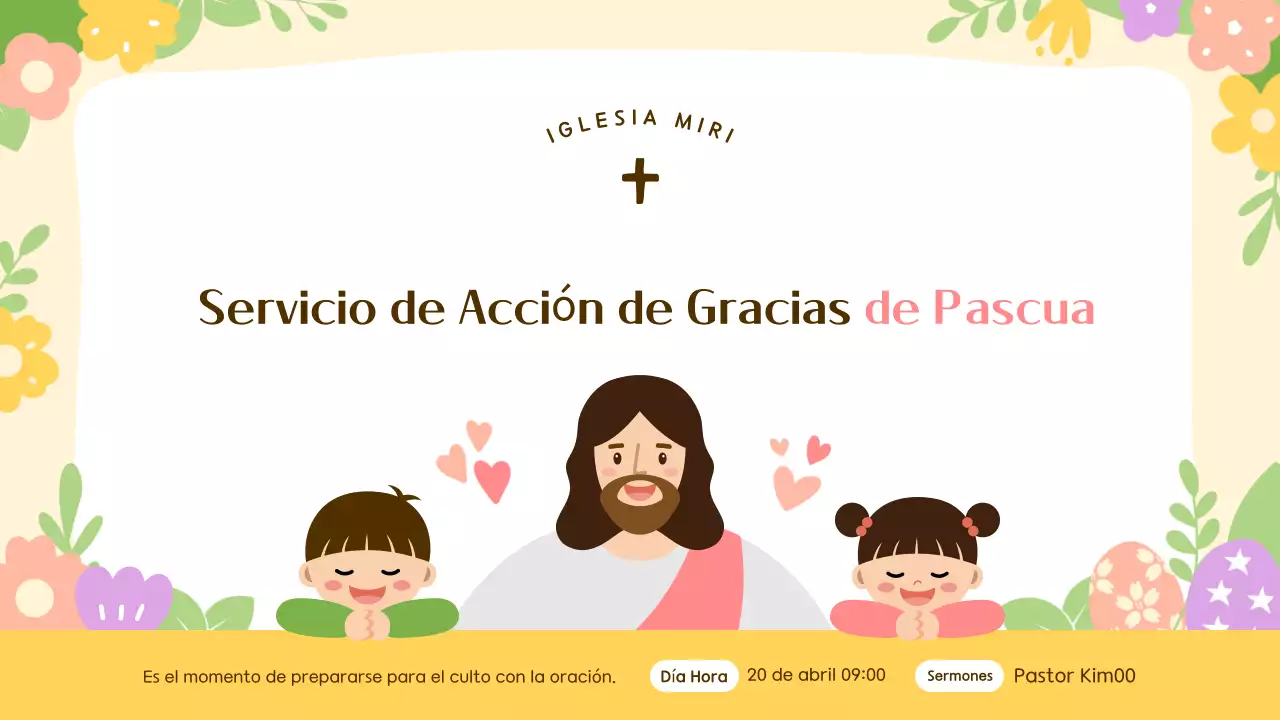 Una linda guía de servicio de Pascua en amarillo y rosa.