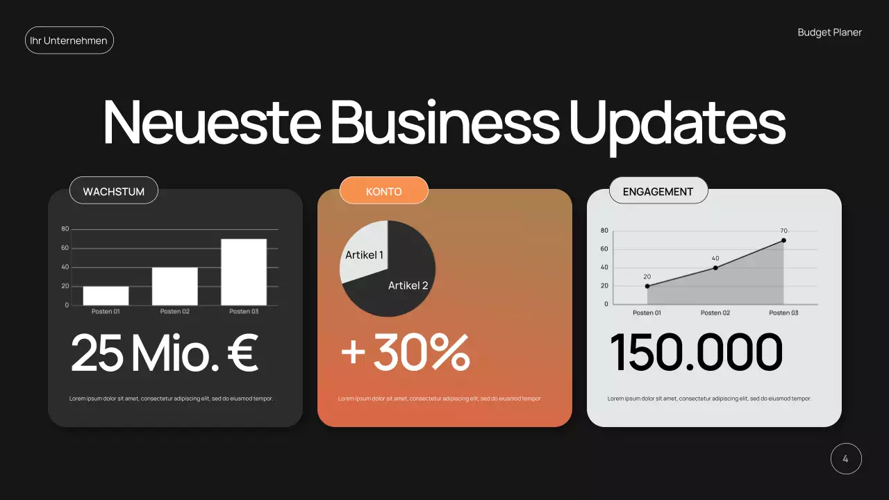schwarze moderne Budgetplaner-Aktion