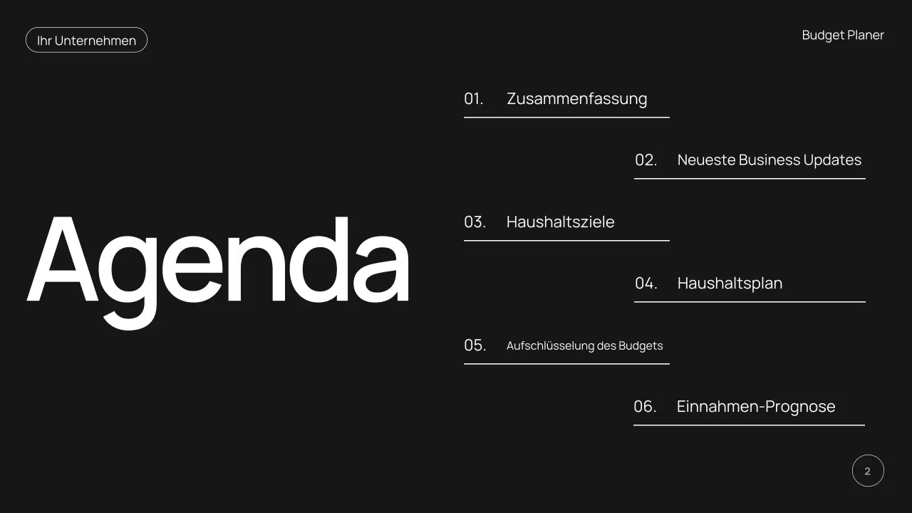 schwarze moderne Budgetplaner-Aktion