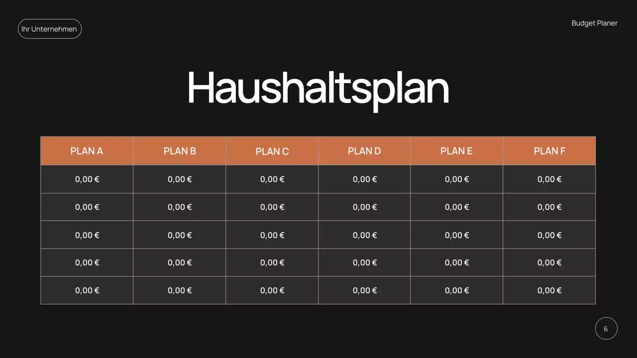 schwarze moderne Budgetplaner-Aktion