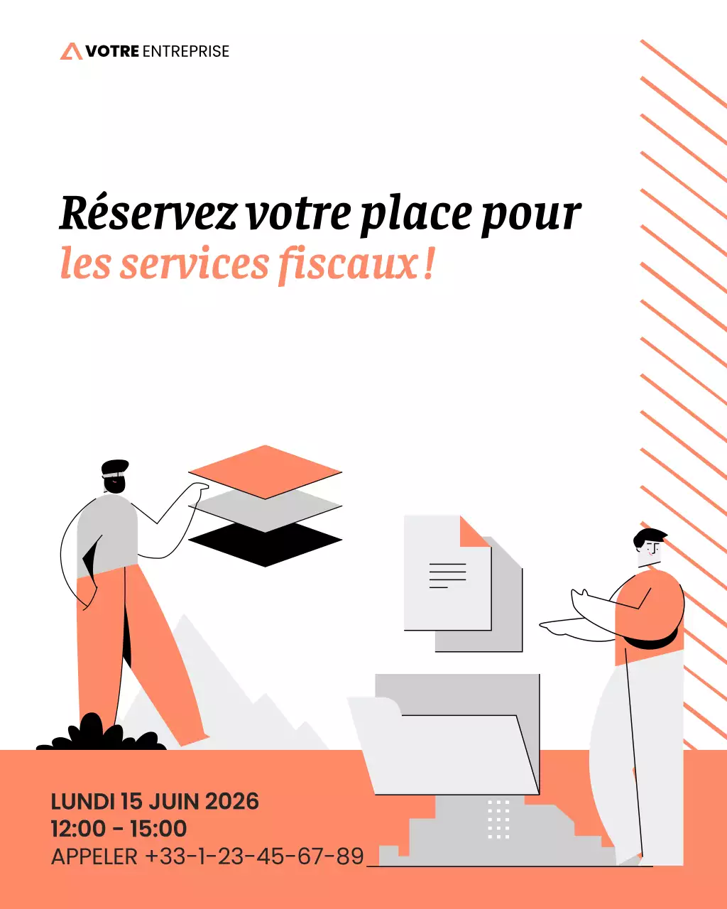 Modèle de médias sociaux pour séminaire d'experts juridiques en fiscalité et en finance, dans un style d'illustration professionnel et épuré