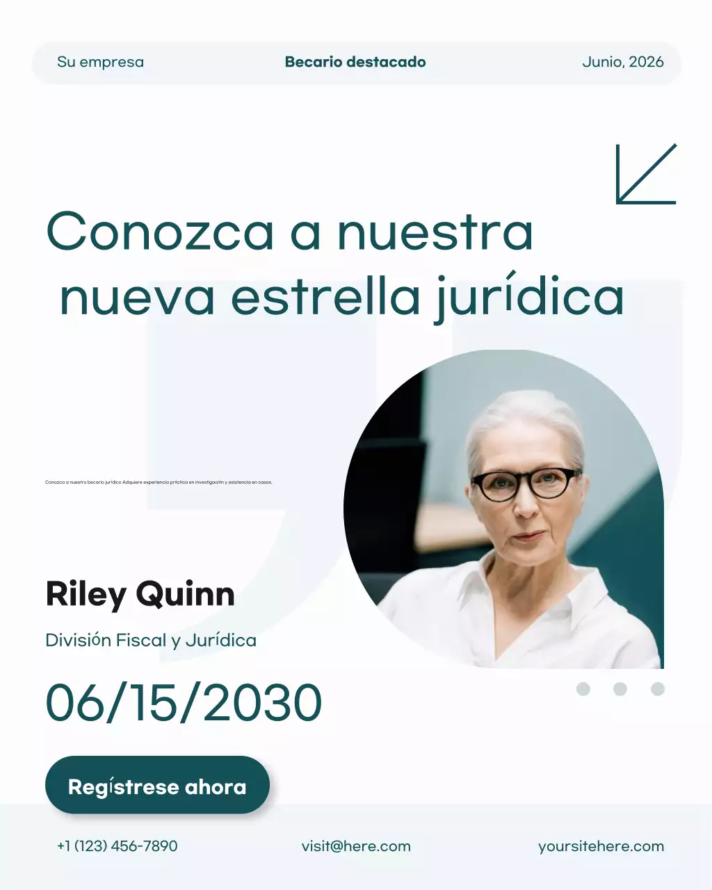 Anuncio de pasantía moderna en verde azulado