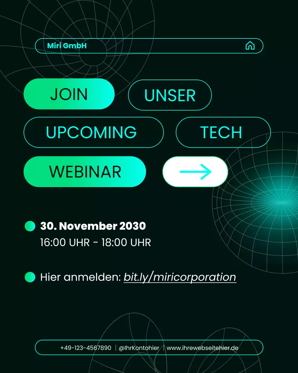 Ankündigung eines Webinars zu moderner Technik und Wissenschaft in Blaugrün auf Instagram