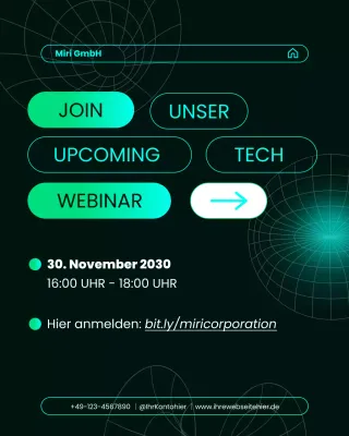 Ankündigung eines Webinars zu moderner Technik und Wissenschaft in Blaugrün auf Instagram