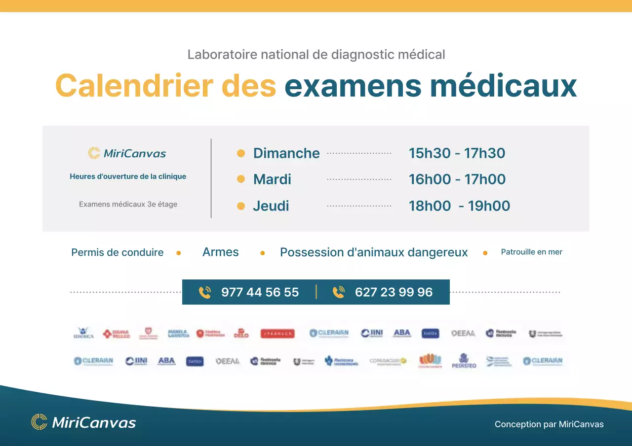 Affiche du calendrier médical professionnel bleu jaune