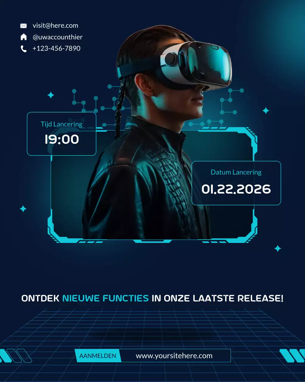 Blauwe moderne technologie en wetenschap moderne VR sociale media evenement promotie banner poster