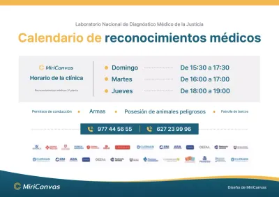 Póster de horario médico profesional azul y amarillo