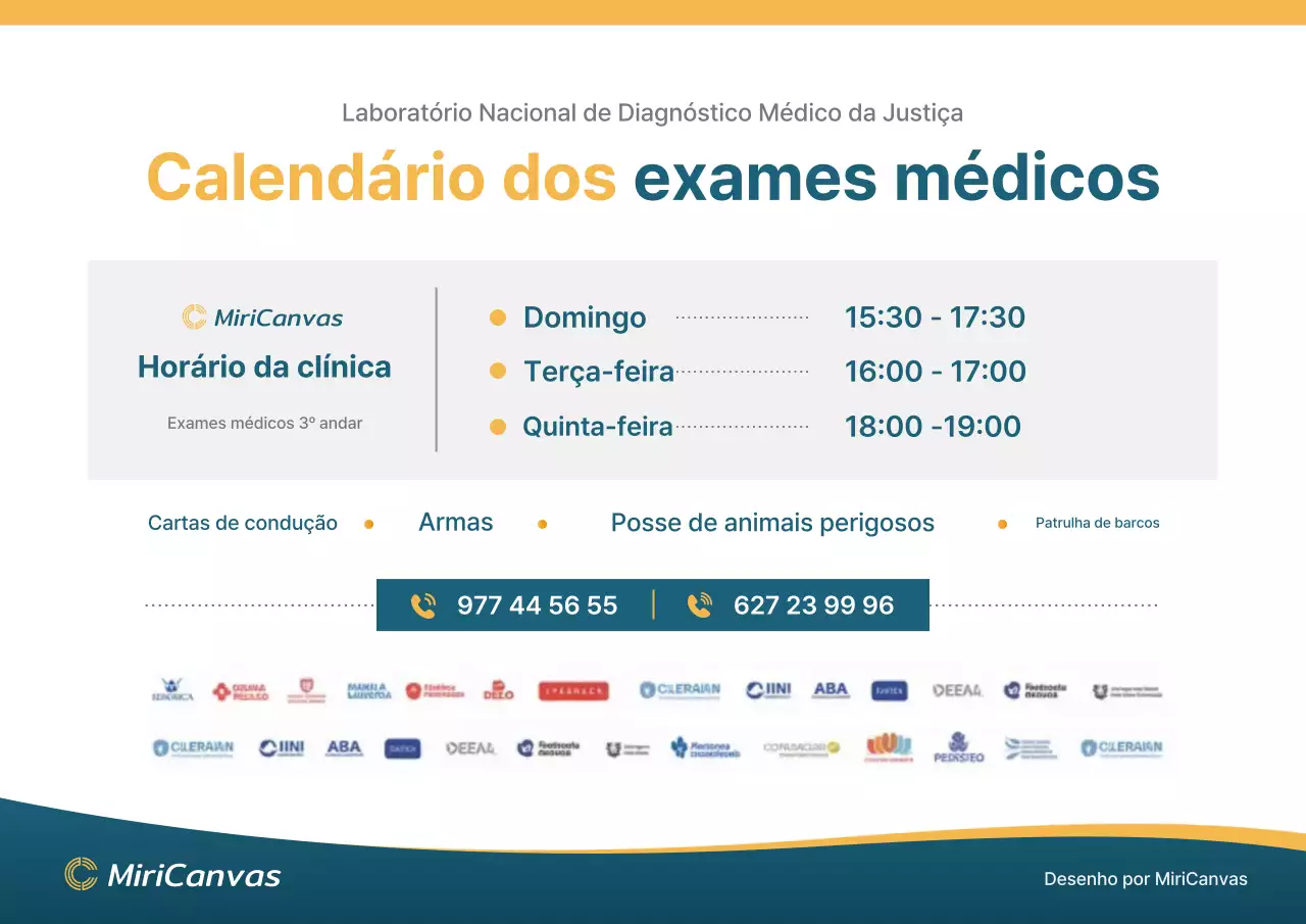 Cartaz de agendamento médico profissional azul e amarelo