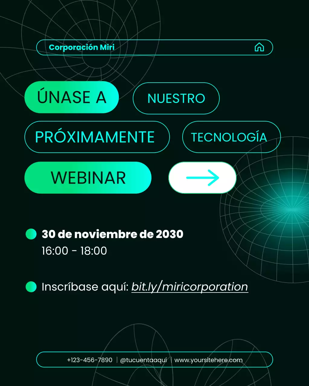 Publicación de Instagram del anuncio del seminario web sobre tecnología y ciencia modernas en verde azulado.