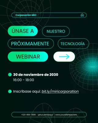 Publicación de Instagram del anuncio del seminario web sobre tecnología y ciencia modernas en verde azulado.