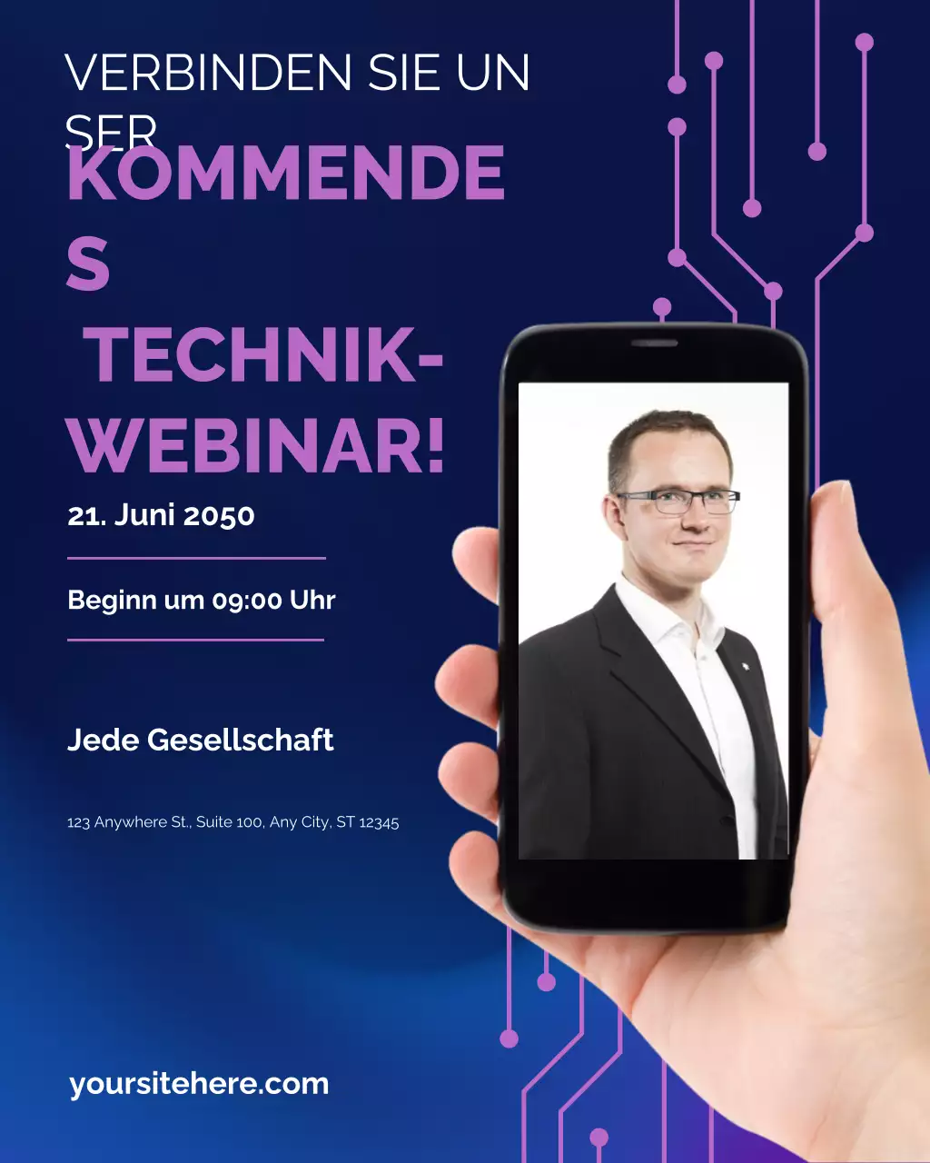 Ankündigung eines blauen modernen Tech-Webinars