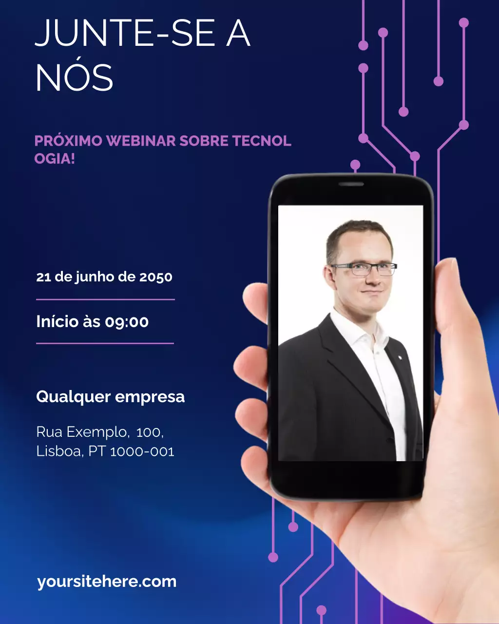 anúncio do webinar blue modern tech