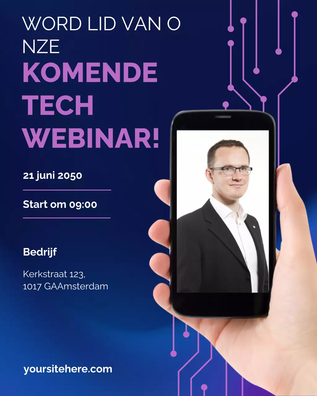 aankondiging van blauwe moderne technologiewebinar