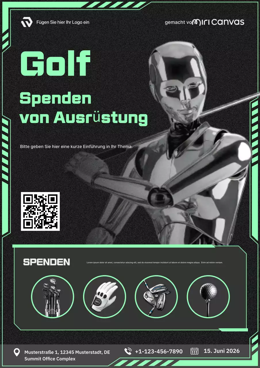 Neon-futuristisches Cyber-Punk-Werbeplakat zur Spende von Golfausrüstung