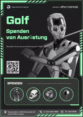 Neon-futuristisches Cyber-Punk-Werbeplakat zur Spende von Golfausrüstung