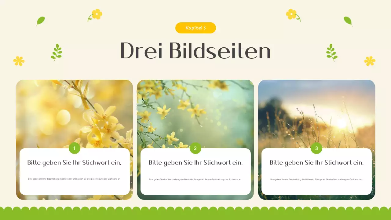 Einführung in die schönen Frühlingsblumen in Gelb und Limettengrün
