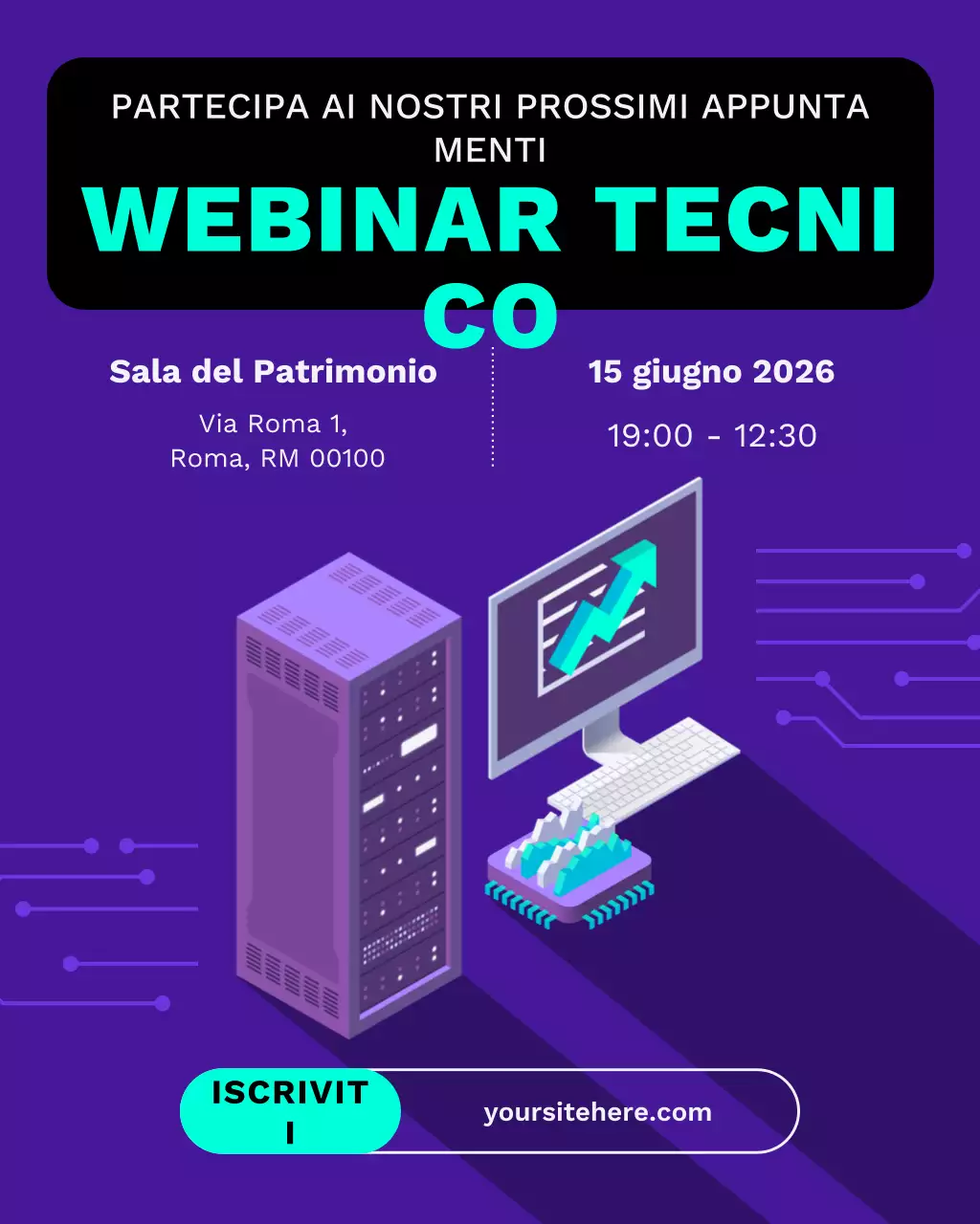 invito all'evento tecnologico moderno viola